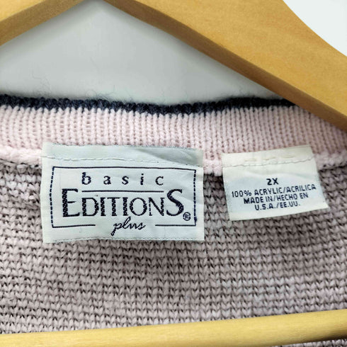 ベーシックエディションズ BASIC EDITIONS 90S USA製 ノルディック柄 切り替え バイカラー 巻き襟 Vネック アクリル ニット セーター メンズ  2X